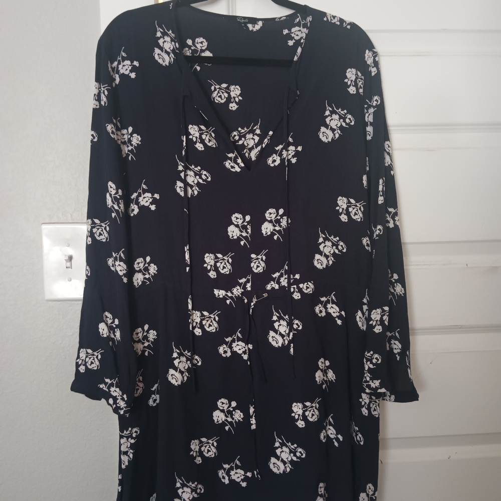 Rails Navy Long Sleeve Dress with White Floral Pattern